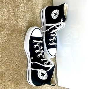 Black platform Converse, size 8.5 in women’s, worn once, very new!